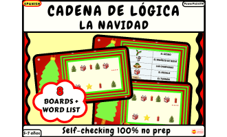 Christmas in Spanish Noprep Logic chain for kids and vocabulary