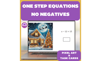 Christmas One Step Equations No Negatives Pixel Art and Task Cards