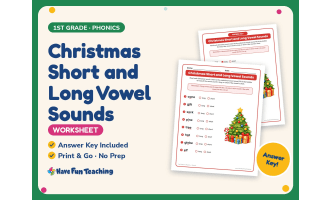 Christmas Short and Long Vowel Sounds Worksheet – 1st Grade Practice