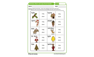 Christmas Short and Long Vowel Sounds Worksheet