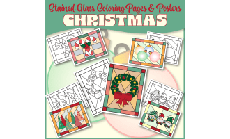 Christmas Stained Glass Coloring Pages & Posters-NO PREP