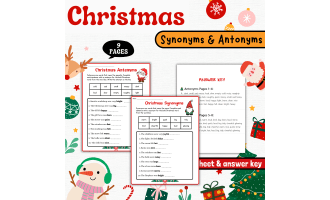 Christmas Synonyms & Antonyms Worksheets | 2nd–3rd Grammar Practice Ac
