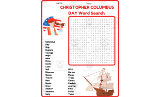 CHRISTOPHER COLUMBUS DAY Word Search Puzzle Worksheet Activity