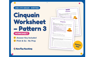 Cinquain Worksheet – Pattern 3 – 2nd-4th Grade Poetry Practice