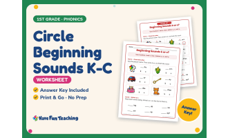 Circle Beginning Sounds K-C Worksheet – 1st Grade Consonants Practice