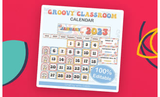 Classroom Calendar in Pastel Groovy Theme - 100% Editable