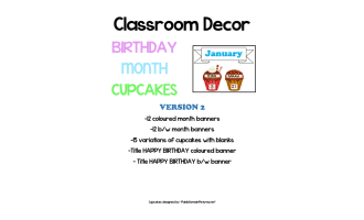 Classroom Decor: Birthday Month Cupcakes Version 2