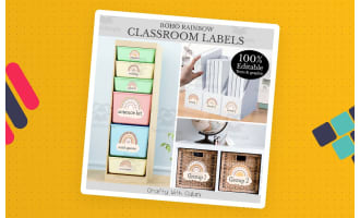 Classroom Editable Label Template Boho Rainbow Theme - 100% Editable