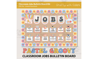 Classroom Job Sign Bulletin Board in Pastel Retro Groovy Theme