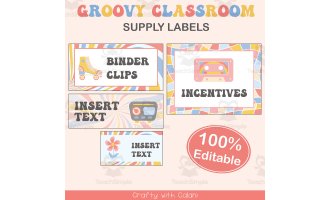Classroom Supply Labels in Pastel Groovy Theme - 100% Editable