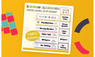 Classroom Voice Level Chart in Pastel Rainbow Theme - 100% Editable