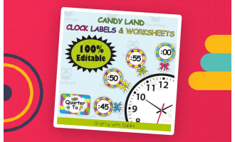 Clock Labels Decoration & Worksheets in Candy Land Theme - 100% Editable