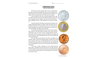 Collecting Coins - Reading Comprehension Worksheet