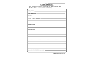 Colonial America Worksheet