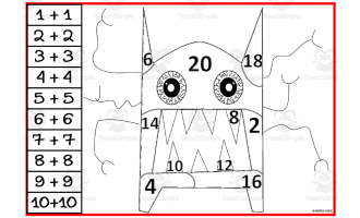 Color by Number: Monster Addition Doubles Facts Set 5
