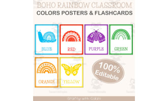 Color Poster Classroom Decor in Boho Rainbow Theme - 100% Editable