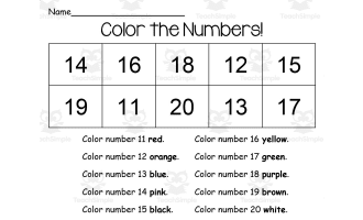 Color Your Numbers 11-20 Printable