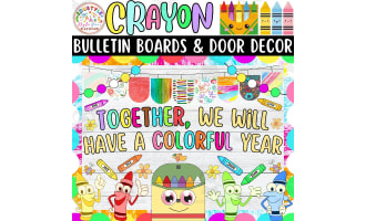 COLORFUL Year Crayon & Back To School Bulletin board or door Decor kit