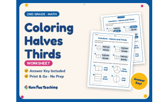 Coloring Halves Thirds Worksheet – 2nd Grade Fractions Practice
