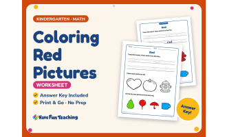 Coloring Red Pictures Worksheet – Kindergarten Colors Practice