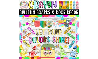 Colors Shine: Crayon & Back To School Bulletin board or door Decor kit