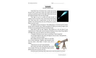 Comets Reading Comprehension Worksheet