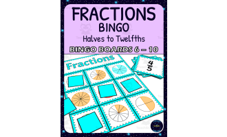 Common Fractions 1/2s - 1/12s Activity - Bingo Game - Fraction Circles - Boards 6-10