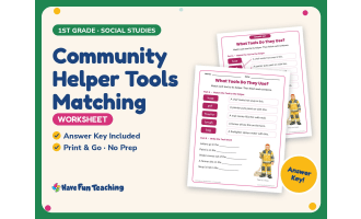 Community Helper Tools Matching Worksheet – 1st Grade Social Studies
