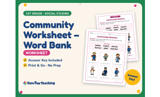 Community Worksheet – Word Bank – 1st Grade People Practice
