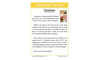 Compassion Character Reading Comprehension Worksheet