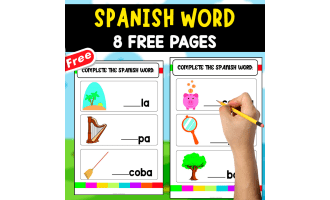 COMPLETE THE SPANISH WORD | 8 FREE PAGES