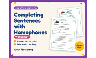 Completing Sentences with Homophones Worksheet – 3rd Grade Grammar