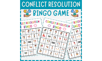 Conflict Resolution Bingo Game Printable, Social Skills, SEL