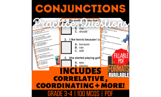 Conjunctions Practice Questions - Grade 3-4 Grammar (Fillable PDF)
