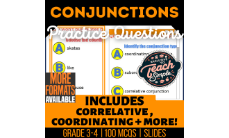 Conjunctions Practice Questions - Grade 3-4 Grammar (Google Slides)