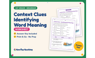 Context Clues Identifying Word Meaning Worksheet – 1st Grade Grammar