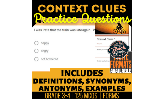 Context Clues Practice Questions - Vocabulary Grade 3-4 (Forms)