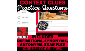 Context Clues Practice Questions - Vocabulary Grade 5-6 (Forms)