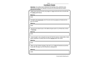 Context Clues Worksheet