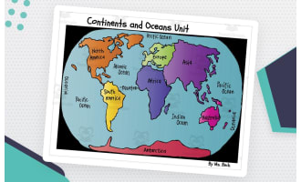 Continents and Oceans Map Lesson with Song and Facts