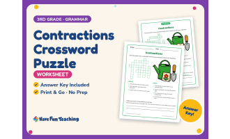 Contractions Crossword Puzzle Worksheet – 3rd Grade Grammar Practice