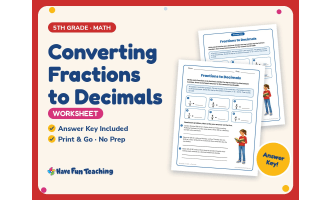 Converting Fractions to Decimals Worksheet – 5th Grade Division