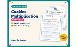 Cookies Multiplication Worksheet – 4th Grade Word Problems Practice