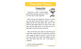Cooperation Character Reading Comprehension Worksheet