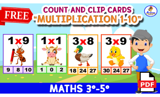COUNT AND CLIP Multiplication Flashcards 1 to 10 - Animal Theme