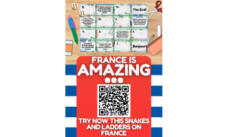 Country Study on France Snakes and Ladders Board Game PDF Printable