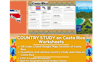 Country Study Worksheets on Costa Rica - Central America