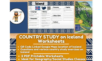 Country Study Worksheets on Iceland - Europe - Scandinavia