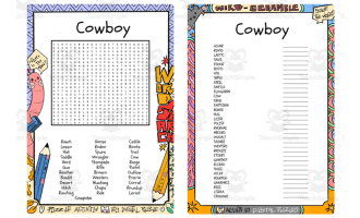 Cowboy word search & scramble