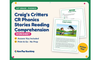 Craig’s Critters CR Phonics Stories Reading Worksheet – 1st Grade